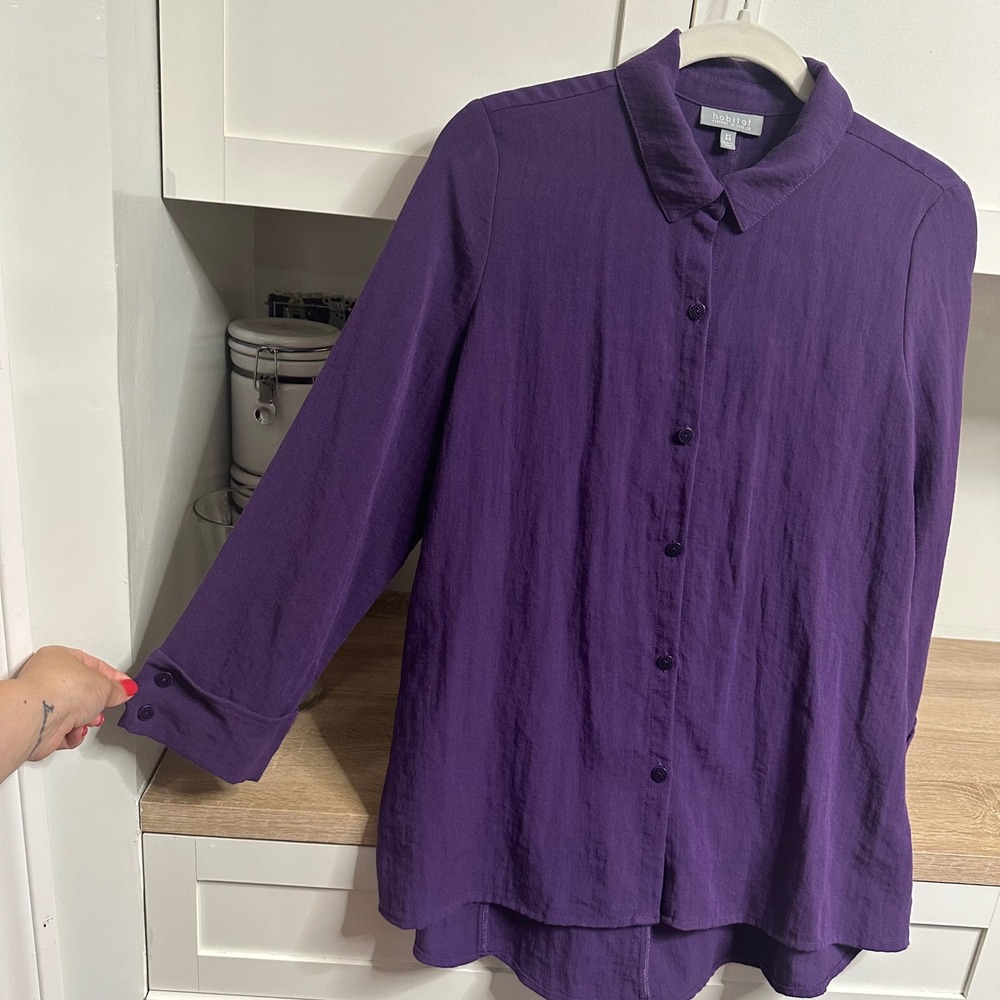 Habitat Button Down Tunic Womens XS Lightweight Textured Long Sleeve Art To Wear - Picture 3 of 13